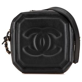 Chanel Nero CC in Pelle di Agnello Trapuntata Custodia per Macchina Fotografica Ottagonale
