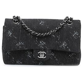 Chanel Nero Medio Denim Doppio Flap