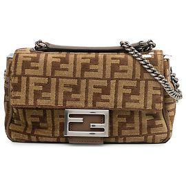 Fendi Marrone Zucca Lana Catena Midi Baguette