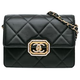 Borsa a tracolla ottagonale in pelle di agnello trapuntata nera Chanel