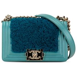 Chanel Blue Small Bicolor Shearling Boy Flap