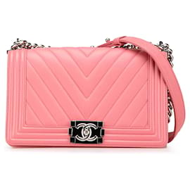 Chanel Rosa Alte Mittel Chevron Lammleder Boy Flap