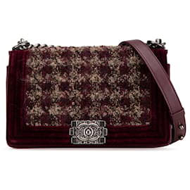 Chanel Rosso Vecchio Medio in Velluto e Tweed Boy Flap