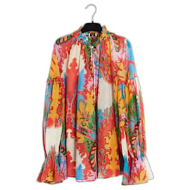Etro Crociera 2023 Top FR38 Blusa da Pittore Oversized in Cotone e Seta UK10 US8