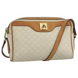 Céline Bolsa de ombro em lona Macadam CELINE em couro PVC branco Auth 110698