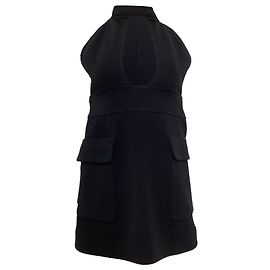 Vestido mini de lã preta com gola alta e recortes Saint Laurent