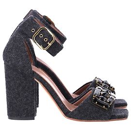 Sandalias de tira en el tobillo de lana gris adornadas con cristales Marni Felt