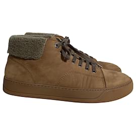 Sneakers alte in nubuck con fodera in pelliccia di Lanvin in suede marrone