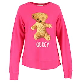 Suéter de algodón rosa con oso de peluche bordado Gucci
