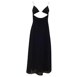 Vestido midi sin espalda recortado de Saint Laurent en viscosa negra
