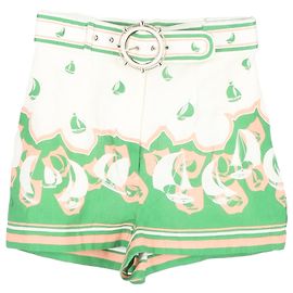 Pantalones cortos impresos con cinturón Zimmermann en lino multicolor