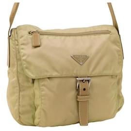 Borsa a tracolla in nylon beige con logo Prada