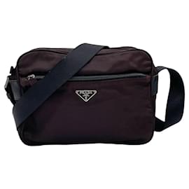 Borsa a tracolla incrociata Prada Bordeaux Marrone Rosso con logo