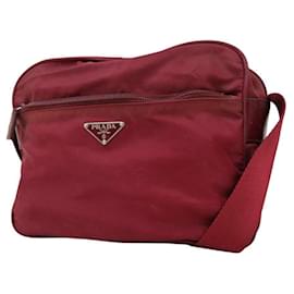 Borsa a tracolla incrociata logo Prada rosso scuro