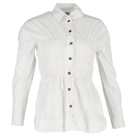 Camisa de manga larga fruncida Ganni en algodón blanco