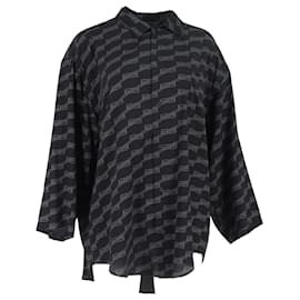 Camicia a maniche lunghe BB Logo Balenciaga in seta nera