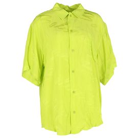 Balenciaga Handgeschriebene Minimalistische Hemd aus Neon-Grüner Viskose