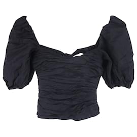 Reformation Puffärmel Cropped Top aus schwarzer Baumwolle