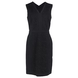 Abito midi in lana nera con dettagli in pizzo Hugo Boss