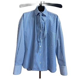 Camicia Loewe in cotone a righe stile pigiama bianca e blu