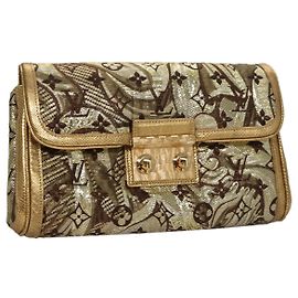 LOUIS VUITTON Bolso Clutch Brocade Tari Monograma Dorado M93142 LV Auth 106316S