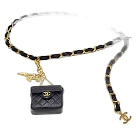 Chanel Schwarze Lammleder Klassische Umhängetasche Mikro Bauchtasche