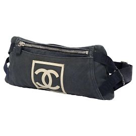 Borsa a tracolla incrociata in tela navy vintage con logo CC di Chanel Sports