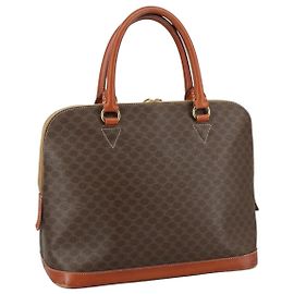 Céline Borsa a mano in tela Macadam CELINE in pelle PVC marrone oro Auth bs21413