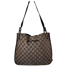 0013748 Marrone/Beige GG Borsa a spalla con cordino Gucci