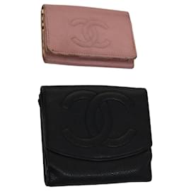 Portafoglio Portachiavi CHANEL Pelle Caviar Nero Rosa CC Auth bs21518