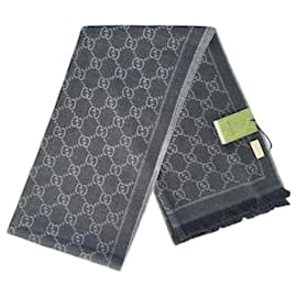 Sciarpa Gucci reversibile monogramma GG grigia in lana