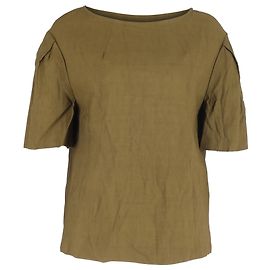 Blusa de manga corta con hombros caídos Dries Van Noten en lino caqui