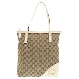 Gucci Beige GG Canvas und Leder Tote Bag