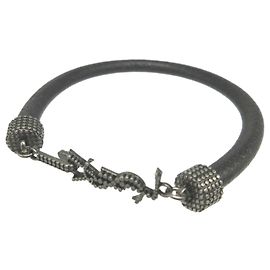 Yves Saint Laurent Black Leather Charm Bracelet