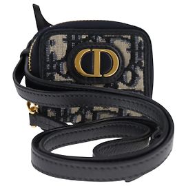 Cartella per telefono con tracolla Christian Dior in tela Trotter blu navy Auth 108927