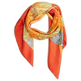 Foulard Quadrato Hermès 90 Tibet II 2002 Foulard in Twill di Seta Arancione Latham Hermes