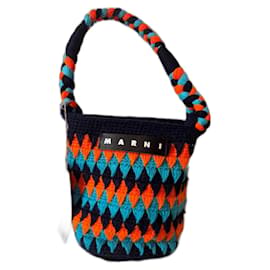 Borsa a mano Marni in lana arancione e blu scuro