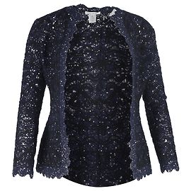 Chaqueta de algodón azul marino bordada con lentejuelas Oscar de la Renta