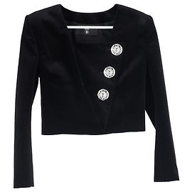 Schwarze Samt-Cropped-Blazer mit Verzierungen von Balmain