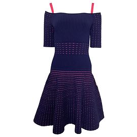 Jason Wu kaltes Schulter-Knielanges Kleid aus marineblauer Viskose