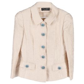 Hochzeitsjacke aus cremefarbener Baumwolle mit floralem Druck und Kristallverzierungen von Dolce & Gabbana