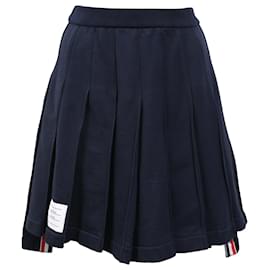 Falda mini plisada clásica de bucle Thom Browne en algodón azul marino