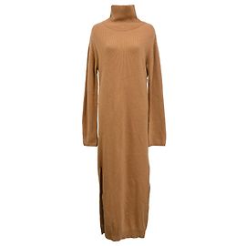 Vestido midi de lana marrón con cuello alto Nanushka