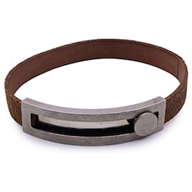 Hermes Paris Brown Leather Pousse Pousse Bracelet Silver Metal - Hermès