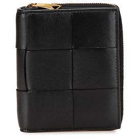 Bottega Veneta Portefeuille Bifold Zip Maxi Intreccio en Agneau Noir