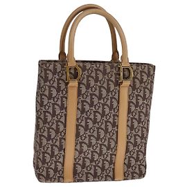Bolsa de mão em lona Trotter Christian Dior marrom dourado Auth bs21990