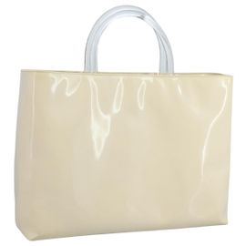 PRADA Borsa a Mano Pelle Verniciata Beige Auth ar13198