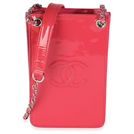 Porta telefono in vernice rosa CC di Chanel con catena