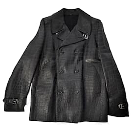 Cappotto Hermès in pelle di coccodrillo blu scuro