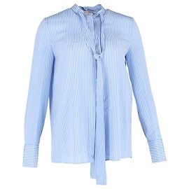 Camisa con nudo de corbata a rayas Valentino Garavani en crepé de seda azul
